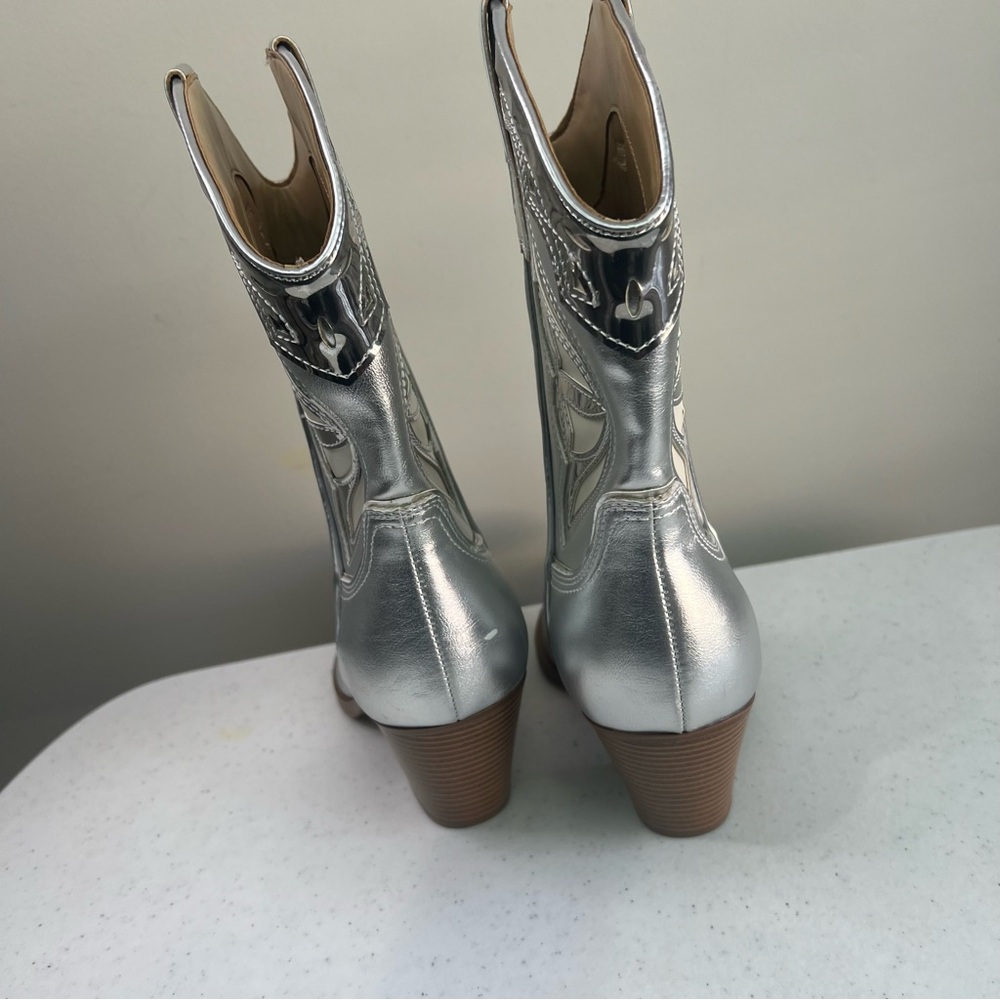 Silver Brand New Western Nine West Boots SZ.10.5 - Picture 9 of 12